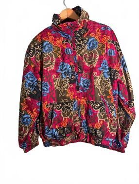 Vintage EVR Plaid Floral Windbreaker Jacket Size Small